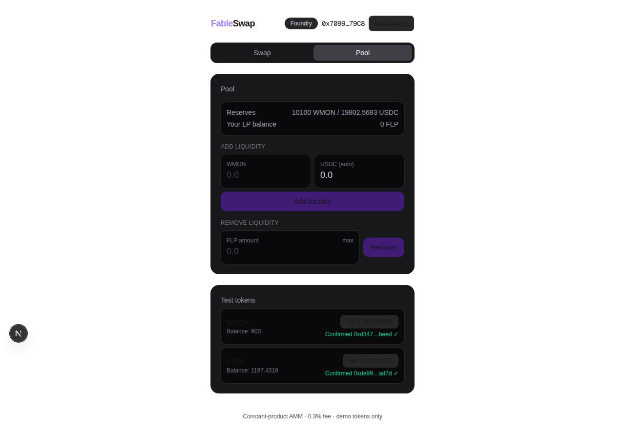 the dex UI after the headless swap
