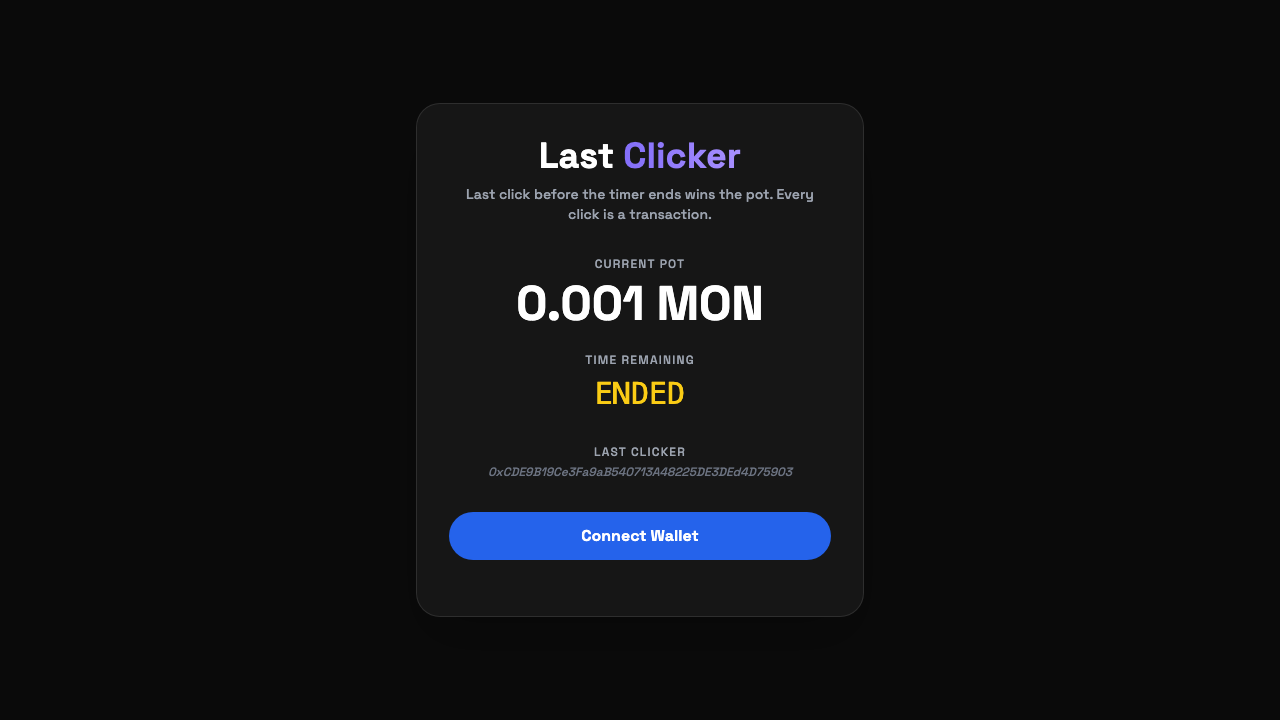 the last-clicker game running on Monad testnet