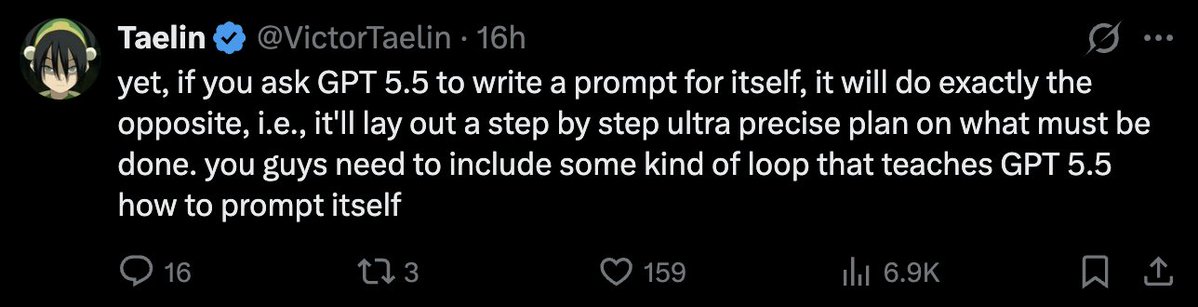 Screenshot of a Victor Taelin post about GPT 5.5 prompting